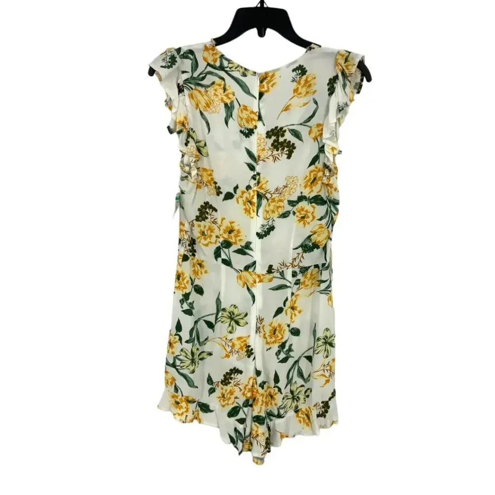 Steve Madden Yellow Floral V Neck Flutter Sleeve Romper Size XS NWOT